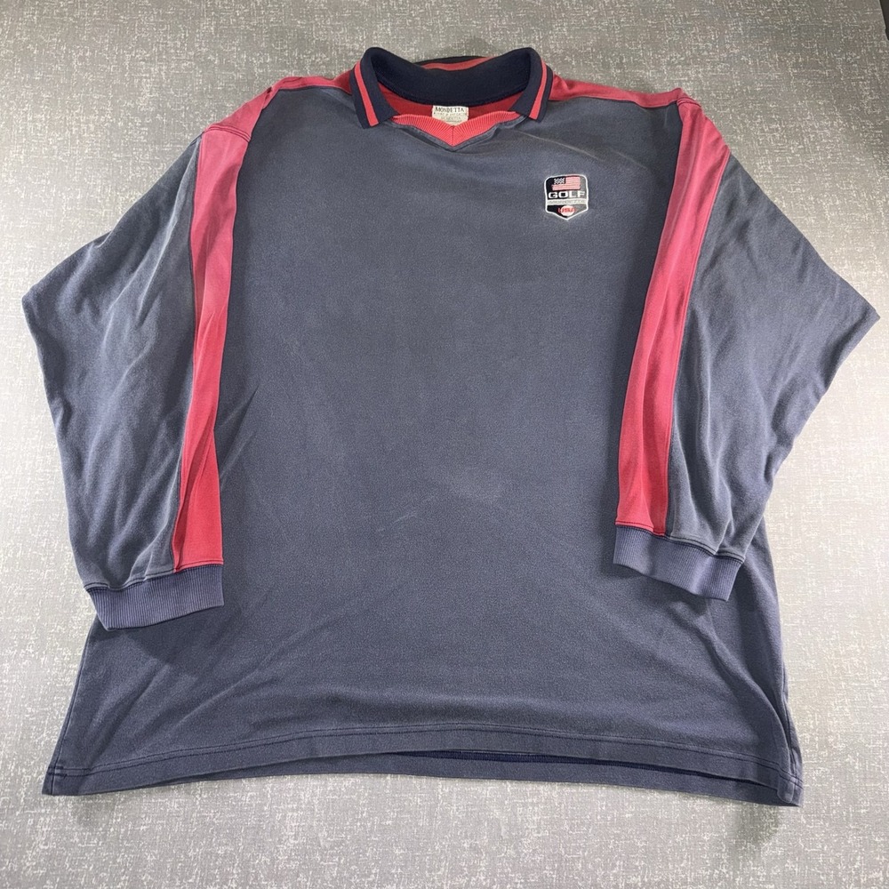 Mondetta Sweatshirt Mens XL Blue Red Collared Fleece Pullover USA Golf Logo